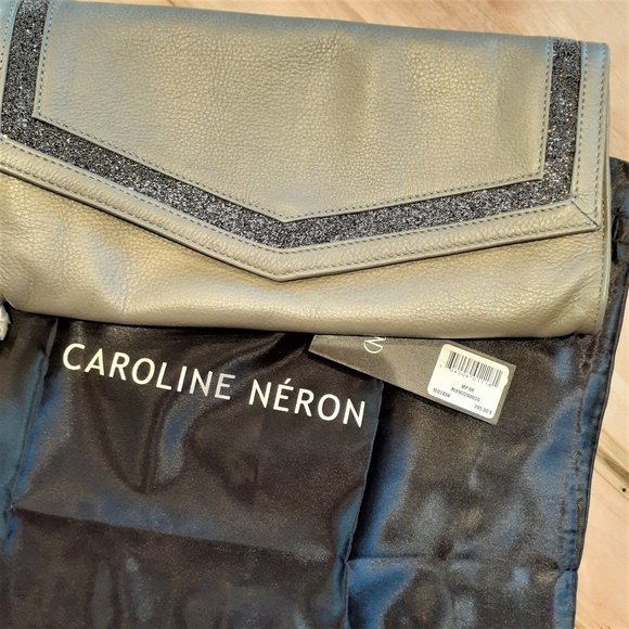 NWT Caroline Neron Grey Taupe leather clutch - Picture 5 of 10